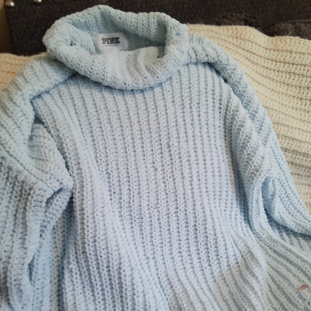 PINK Victoria's Secret Soft Blue Cowl Neck Sweater